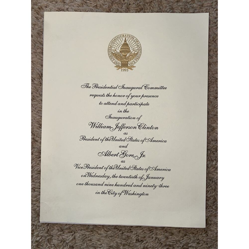 Rare 1993 Commemorative ClLINTON/GORE Presidential Inaugural Invitation USA - Picture 2 of 8